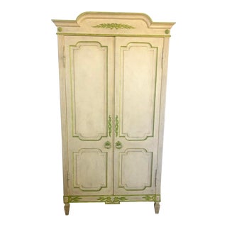 1960s Vintage French Provincial Style Lime Green & Creamy White Armoire For Sale