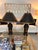 Specs: Height is 32 inches to top of finial . Lamp shade is 22 inches across at bottom. Lamp base is 17 inches tall. A...