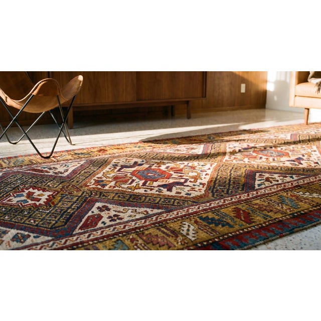 Textile 1870s Multicolor Diamond Tribal Antique Caucasian Rug 3'8" X 7'9" Handknotted Wool Carpet For Sale - Image 7 of 8