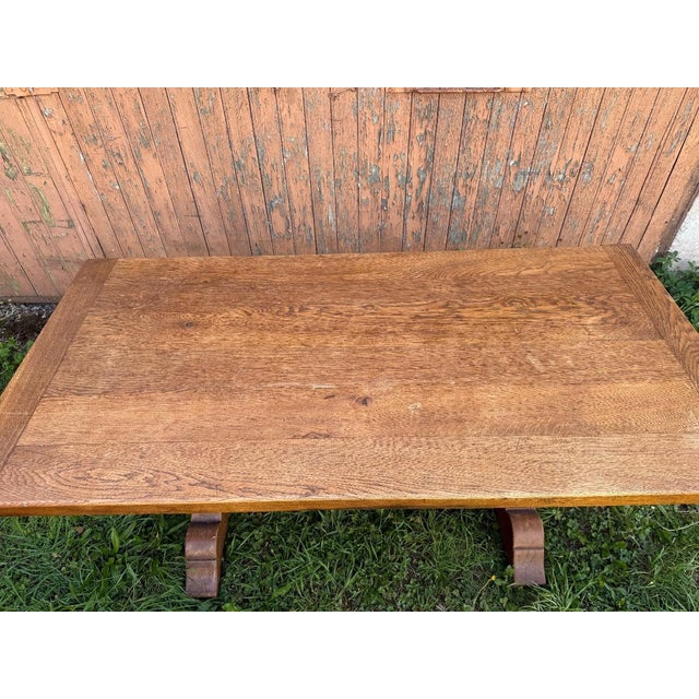 Farmhouse Table and Solid Oak Benches, Set of 3 For Sale - Image 6 of 13