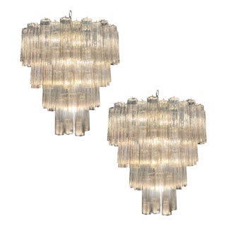 Vintage Italian Smoked Murano Glass and Nickel Chandeliers, 1990, Set of 2 For Sale