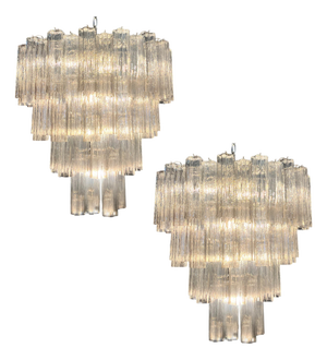 Vintage Italian Smoked Murano Glass and Nickel Chandeliers, 1990, Set of 2