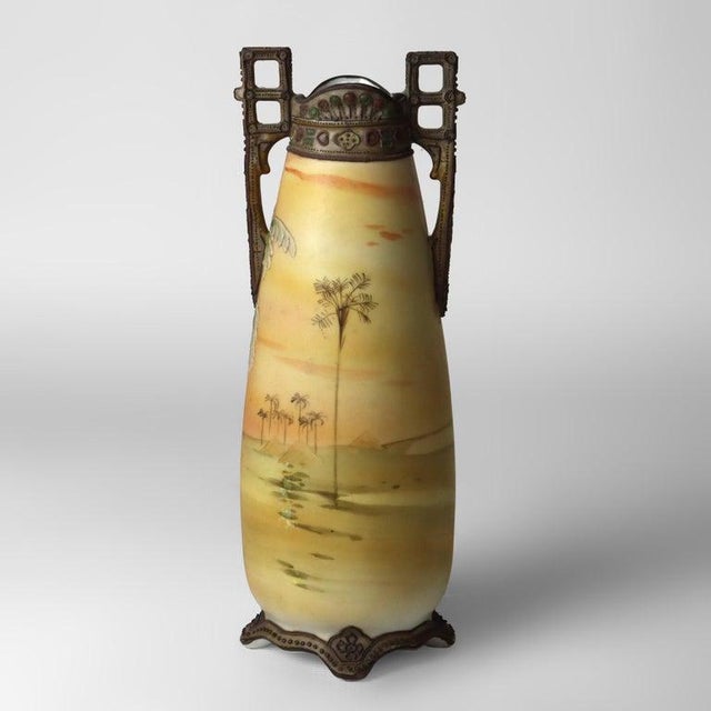 Antique Nippon Moriage Persian Themed Porcelain Tall Vase Signed C1920 For Sale - Image 6 of 9