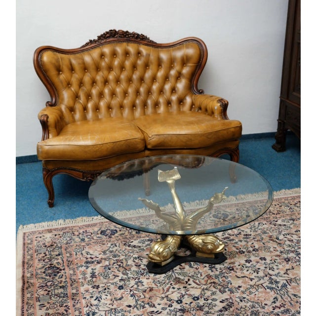 Vintage Hollywood Regency Glass Coffee Table with Dolphins For Sale - Image 4 of 11