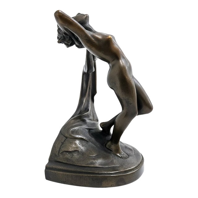 Art Deco Gotham Galvano Bronze Nude With Flowing Drape For Sale