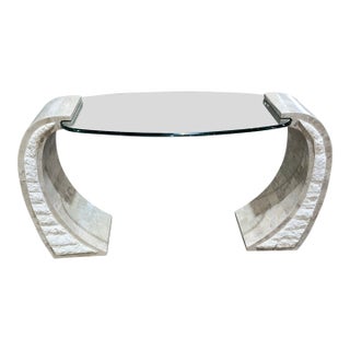 1990s Magnussen Tessellated Stone & Glass Top Console Table For Sale