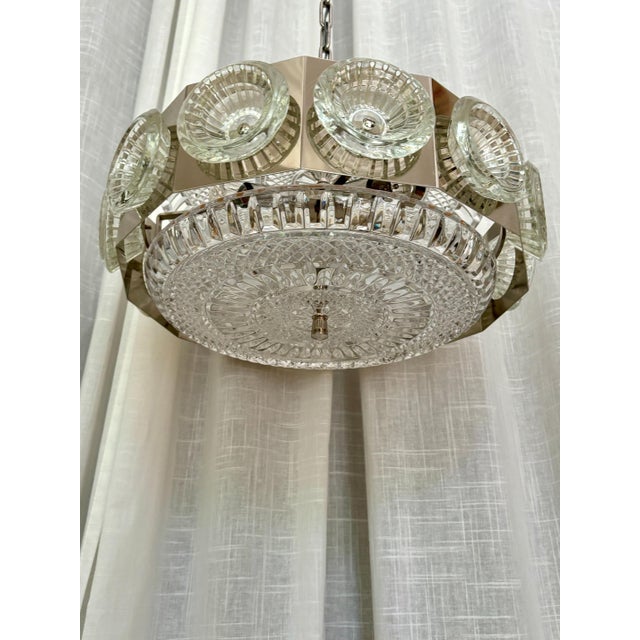 Metal Ceiling Lamp with Crystal Elements by Carl Fagerlund for Orrefors, Sweden, 1960s For Sale - Image 13 of 18