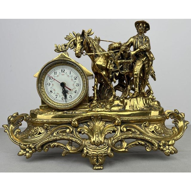 Vintage French Ornate Quartz Mantel Clock with Horse Figure For Sale - Image 3 of 16
