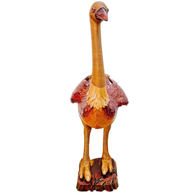 Large Scale 1970s Wicker & Bamboo Standing Ostrich Box For Sale In San Diego - Image 6 of 13