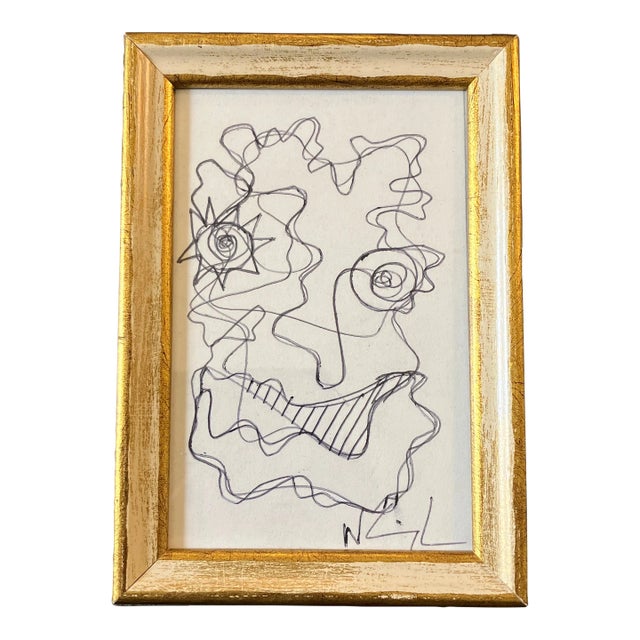 1980’s Original Abstract Pen and Ink Portrait Drawing by Wayne Cunningham For Sale