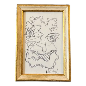 1980’s Original Abstract Pen and Ink Portrait Drawing by Wayne Cunningham