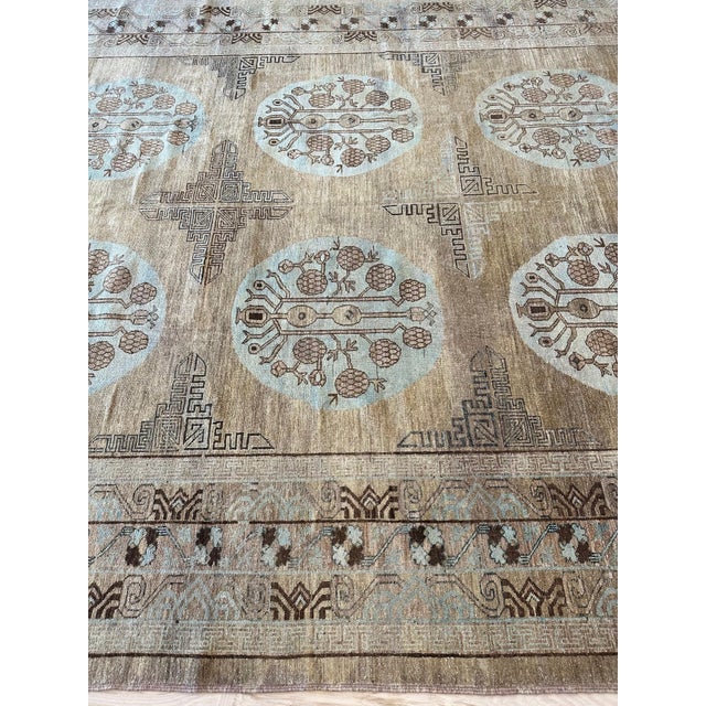 Vintage Khotan Rug, Handmade Oriental Rug, Light Blue, Caramel, Brown, Gray For Sale - Image 10 of 18