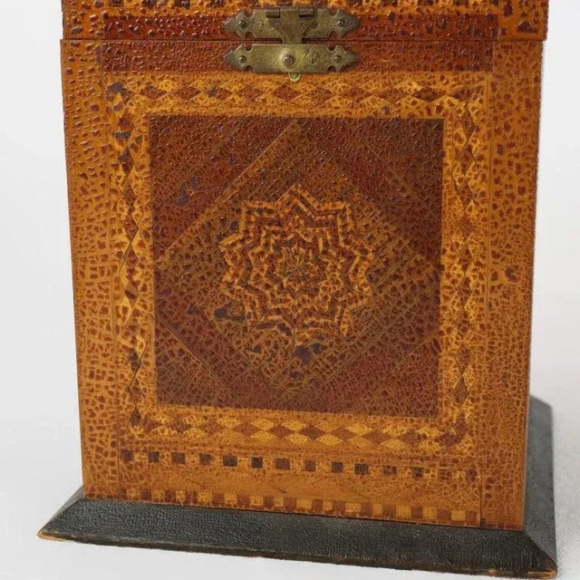 Antique Mixed Wood & Marquetry Cigar Box With Glass Insert C1910 For Sale - Image 4 of 12