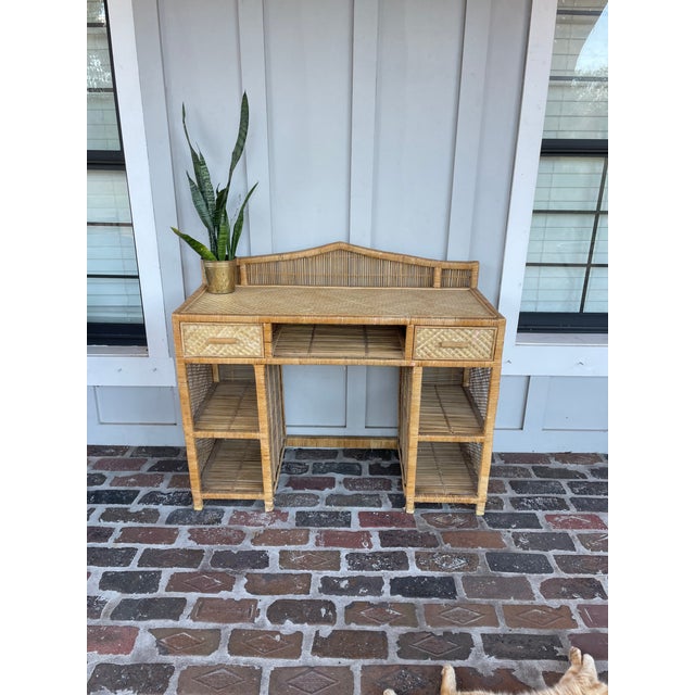 Vintage Wicker Desk With Drawers and Storage Chairish