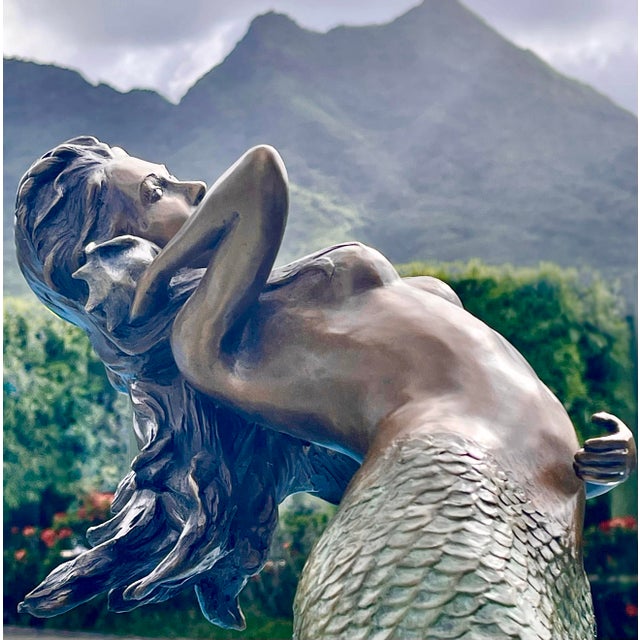 Large Bronze Mermaid Sculpture Nautical Art Statue For Sale - Image 11 of 12