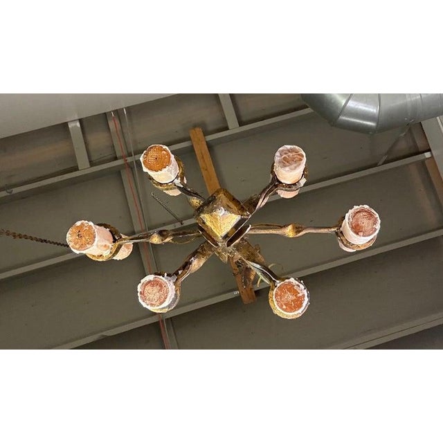1930s Spanish Hand-Forged Iron Chandelier, Rustic Style, Six Lights For Sale - Image 4 of 9