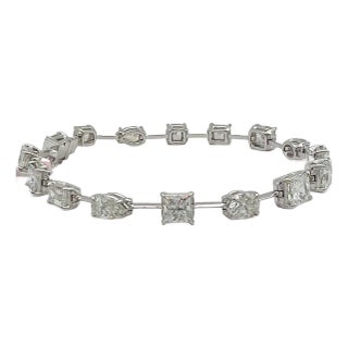 Gia Multi-Shape Diamond Bracelet in 18k White Gold For Sale