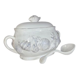 Vintage Seashell Tureen and Ladle- Set of Two For Sale