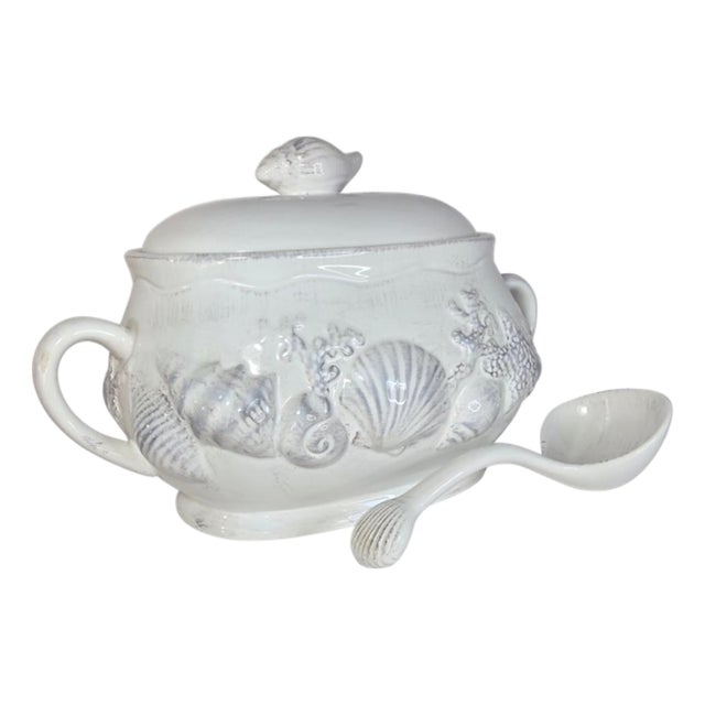 Vintage Seashell Tureen and Ladle- Set of Two For Sale