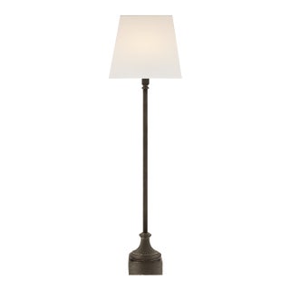 Chapman & Myers by Visual Comfort Signature Cawdor Buffet Lamp in Aged Iron with Linen Shade For Sale