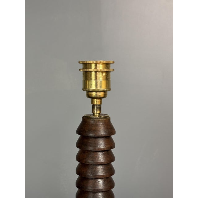 1950s Brutalist French Wood Turned Mushroom Table Lamp in the style of Charles Dudouyt, 1950s For Sale - Image 5 of 12