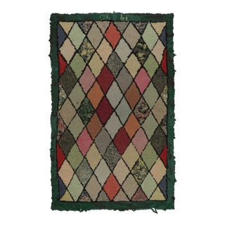 Antique Hooked Rug With All-Over Diamond Lattice Design - Rug & Kilim For Sale