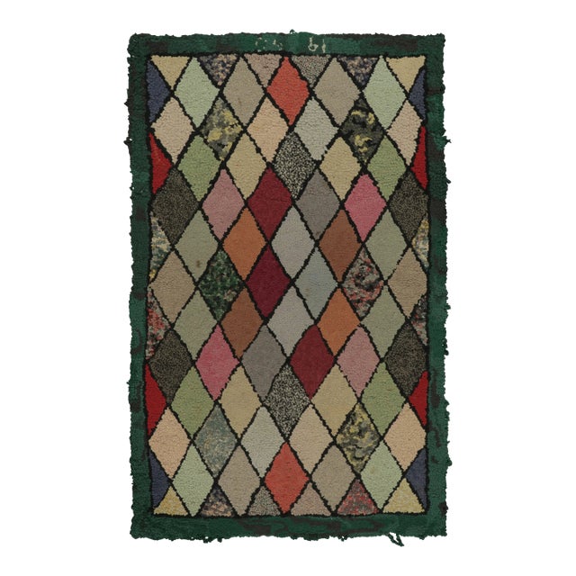 Antique Hooked Rug With All-Over Diamond Lattice Design - Rug & Kilim For Sale