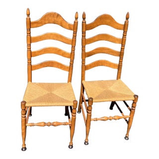 Mid 20th Century Maple Colonial Style Ladder Back Dining Side Chairs - a Pair For Sale
