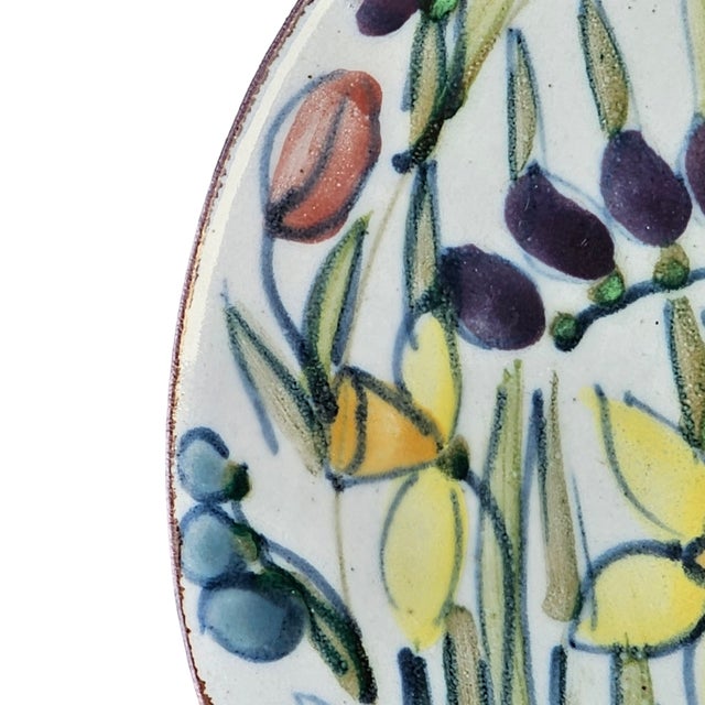 Large Hand Painted Floral Studio Pottery Porcelain Centerpiece Bowl 11" For Sale - Image 13 of 16
