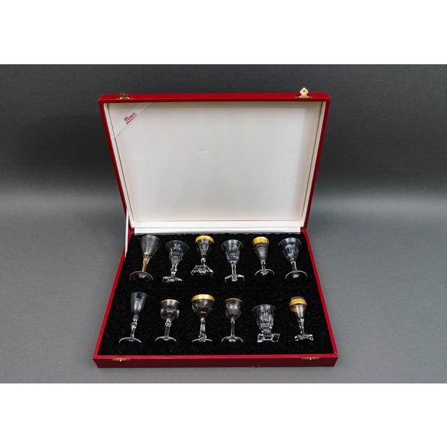 Mid-Century Modern Mid 20th Century Moser Signed Czech Crystal Liqueur Cordial Glass Set of 12 With Leather Case For Sale - Image 3 of 10