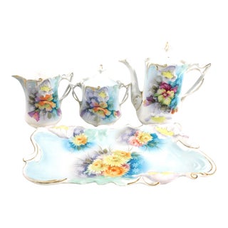 1920s Chocolate Pot Set With Sugar Bowl, Creamer and Matching Tray - Six Piece For Sale