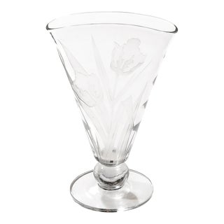 Art Deco Frosted and Transparent Glass Vase With Floral Relief Detailing For Sale
