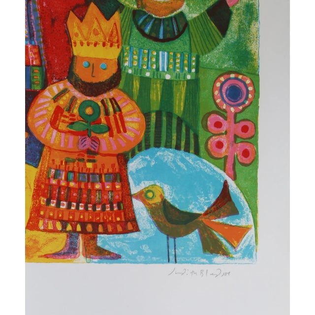 Judith Bledsoe's playful rendering of three kings bearing flowers in a field of blooms beneath a tree is a classic example...