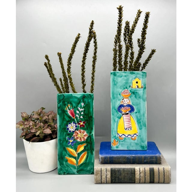 Charming, 20th century Italian wall pocket. Made in Sicily in the traditional folk art style with bright colors and...