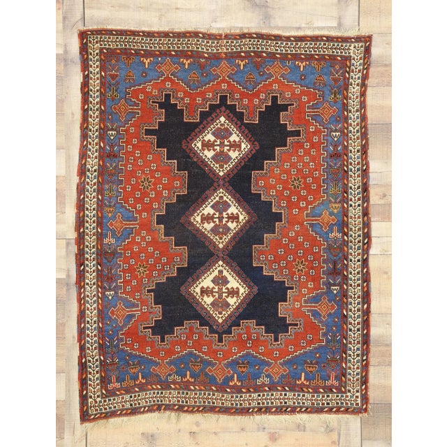 Antique Persian Shiraz Rug - 04'04 x05'07 For Sale In Dallas - Image 6 of 7