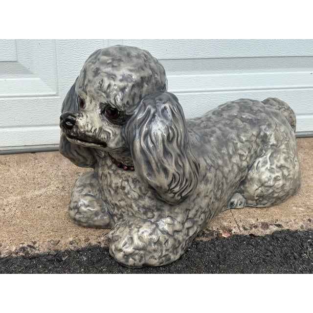 1970s Vintage 1970s Life Size Poodle Ceramic Statue With Ruby Collar For Sale - Image 5 of 12