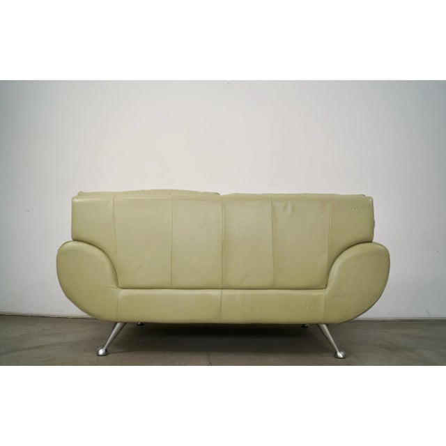 Light Green 1990’s Postmodern Italian Nicoletti Salotti Leather Sofa For Sale - Image 8 of 12
