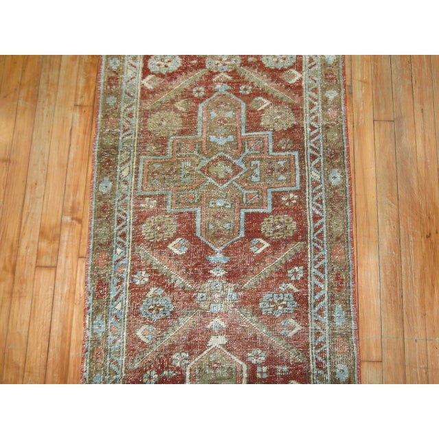 Early 20th Century Narrow Tribal Rustic Heriz Runner - 2'4" x 10'8" For Sale In New York - Image 6 of 7