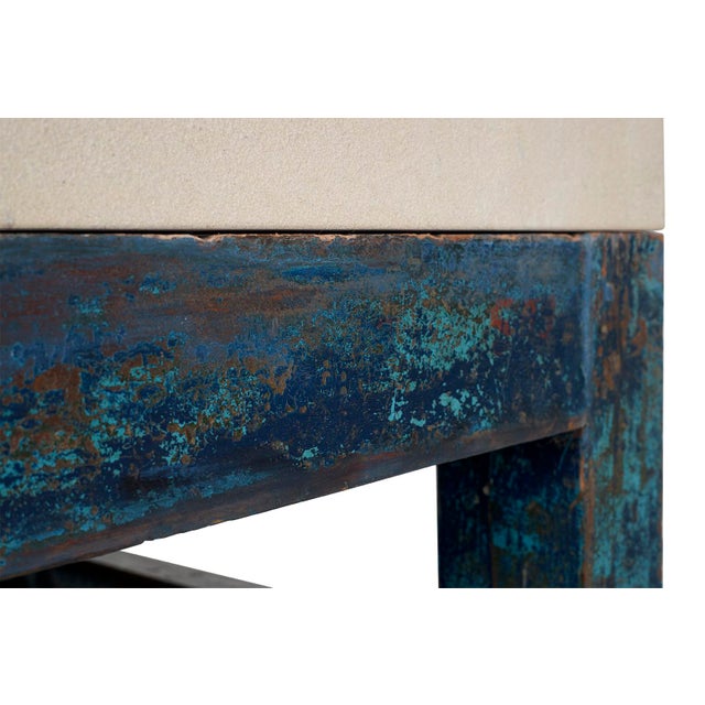 Paint Patina Shop Table as Coffee Table With Limestone Top For Sale - Image 9 of 9