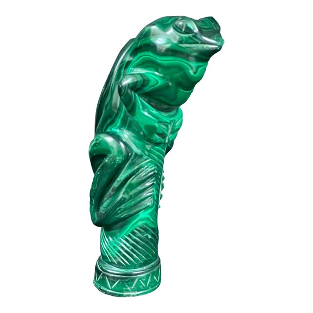 Late 20th Century Handcarved Malachite Solid Stone Frog Sculpture For Sale