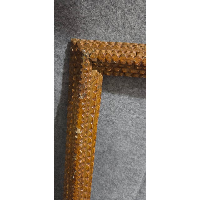 American Vintage Folk Art Tramp Art Wood Frame With Geometric Carving For Sale - Image 3 of 18