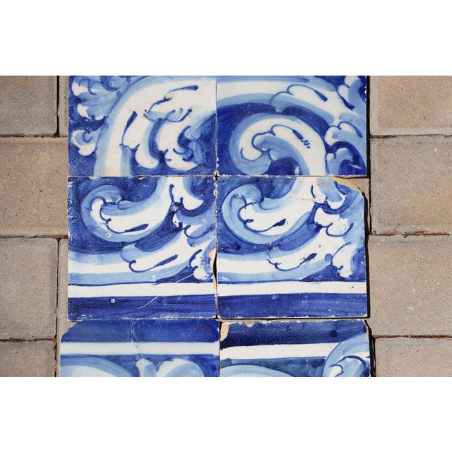 Antique 18th Century Portuguese Blue & White Rococo Scroll Tiles, Baroque Period, Set of 8 For Sale - Image 4 of 8