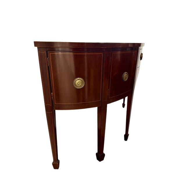Baker Furniture Company Late 20th Century Baker Furniture Federal Style Inlaid Mahogany Demilune Sideboard Buffet For Sale - Image 4 of 18