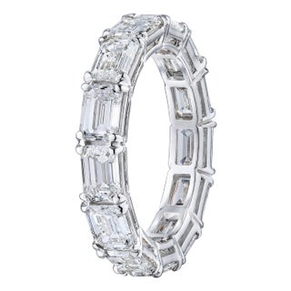 GIA Emerald Cut 4.60 Carat Diamond East West Style Wedding Eternity Band, Size 5.25 For Sale