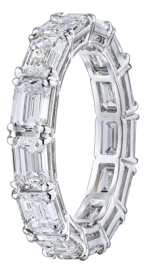 GIA Emerald Cut 4.60 Carat Diamond East West Style Wedding Eternity Band, Size 5.25