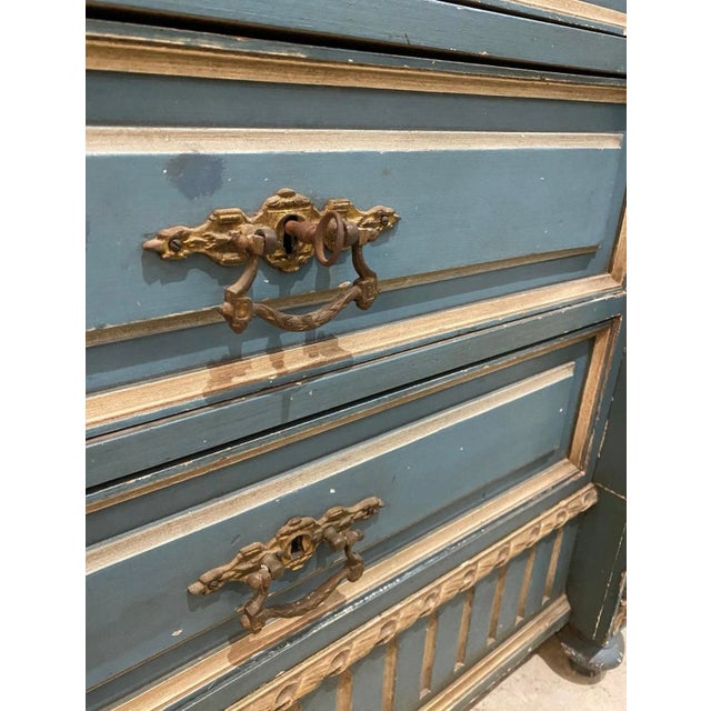 Oversized French Blue Mirrored Armoire With Shelves and Drawers Circa 1860s For Sale - Image 6 of 12