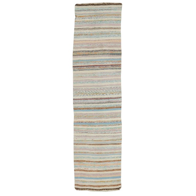 Textile Mid 20th Century Vintage Striped Turkish Kilim Runner For Sale - Image 7 of 7