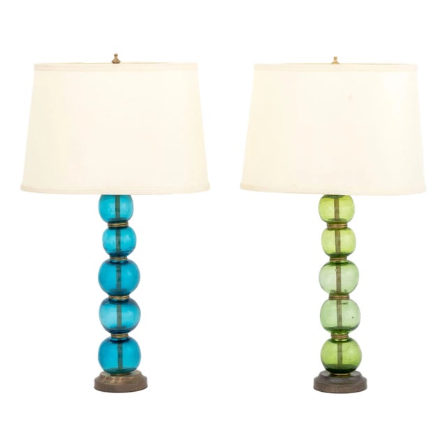Murano Glass Globe Lamps, Pair For Sale