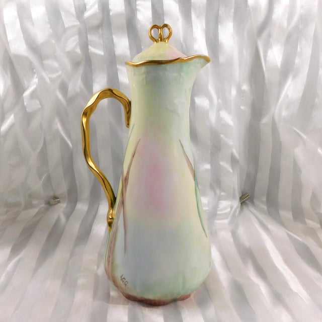 This is a Jean Pouyat Limoges hand painted and signed set of a chocolate pot with three matching chocolate cups and four...