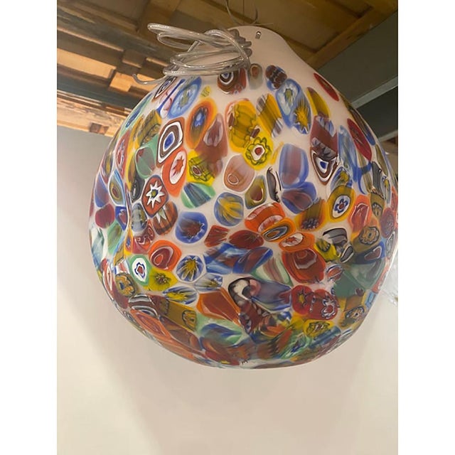 Contemporary Murano white with Murrise MultiColors Chandelier Pendant Metal frame in chrome. A luxury piece of art for...